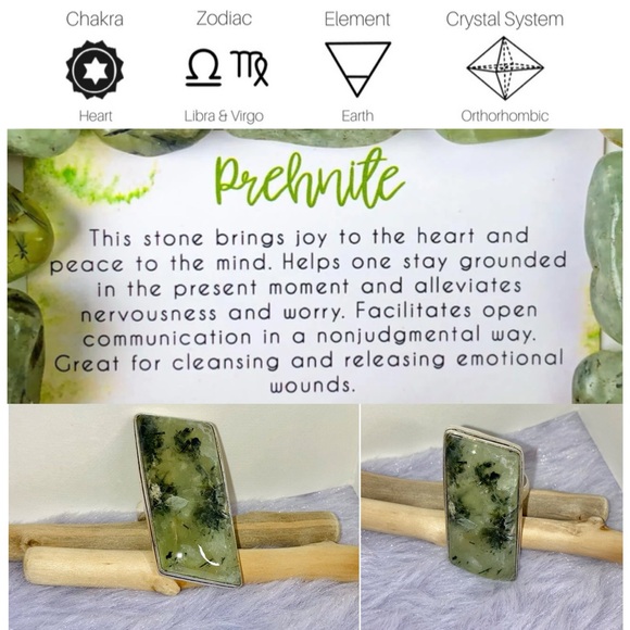 Moss Prehnite Gemstone Chunky Handmade Ring - Picture 2 of 7